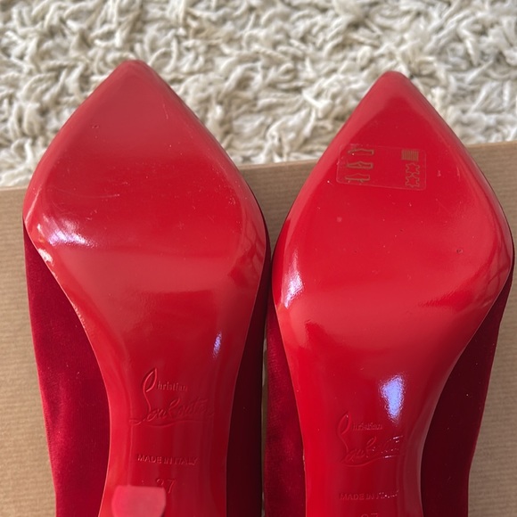 Christian Louboutin Decoltish Red Velvet Heels - Picture 11 of 14